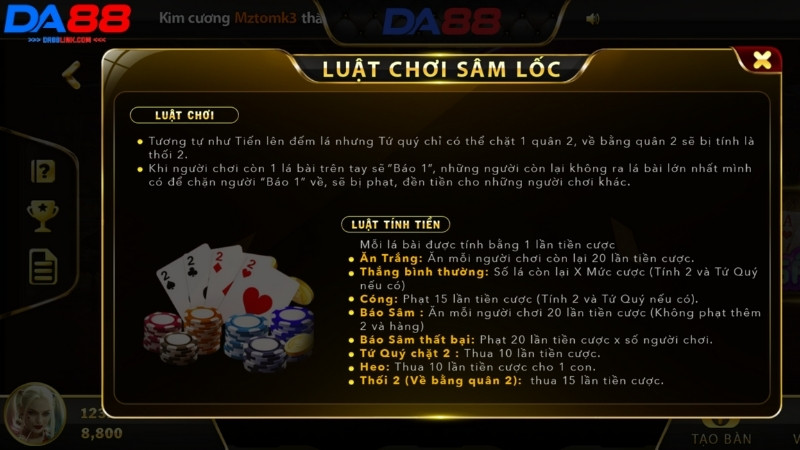 Quy tắc chơi game bài Sâm Lốc DA88 chi tiết cho người chơi mới